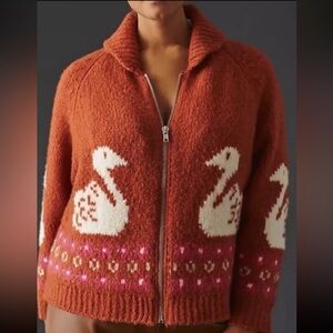 Anthropologie Maeve Wool Full Zip Front AMBER RUST Sweater XS